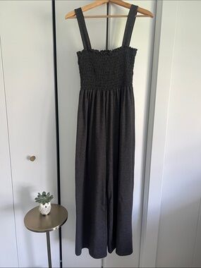 Lumiere Dark Gray Smocked Jumpsuit with Wide Straps